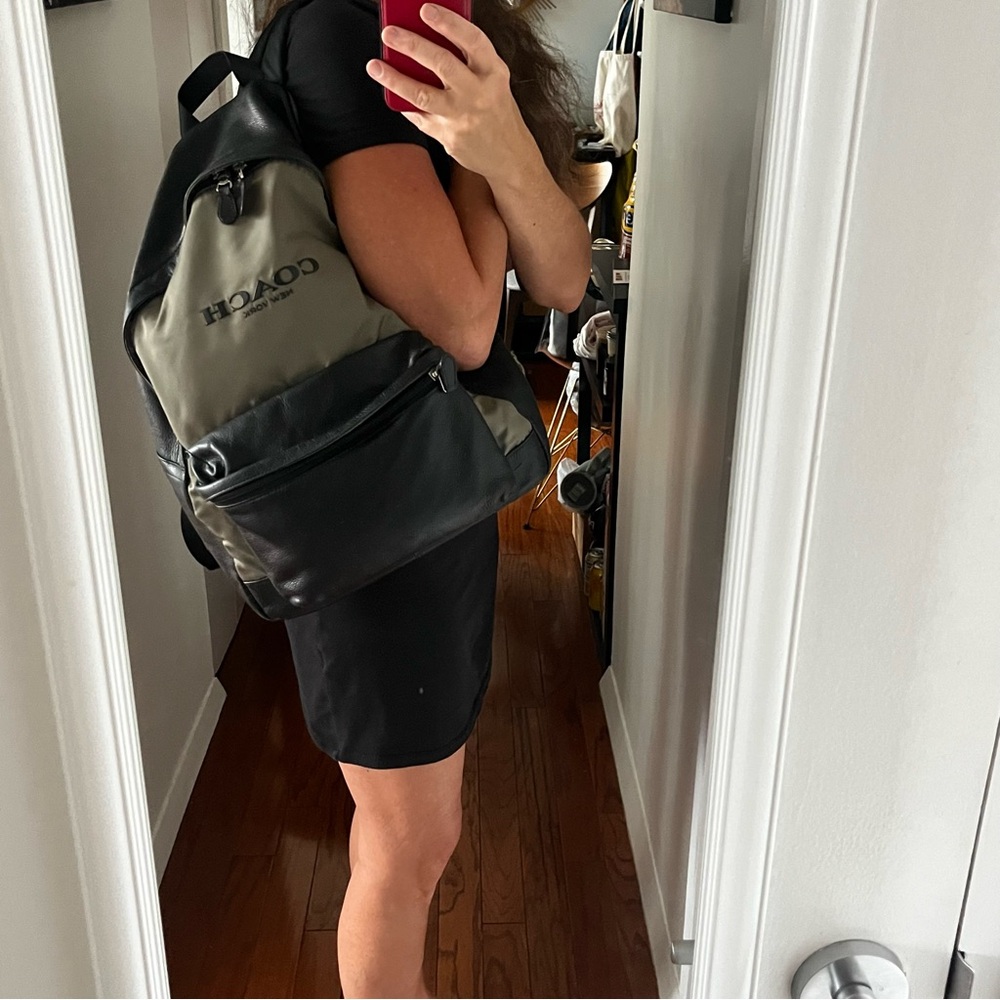 Coach Campus Backpack F71674 Leather & Nylon Tan/Green and Black - Picture 10 of 11